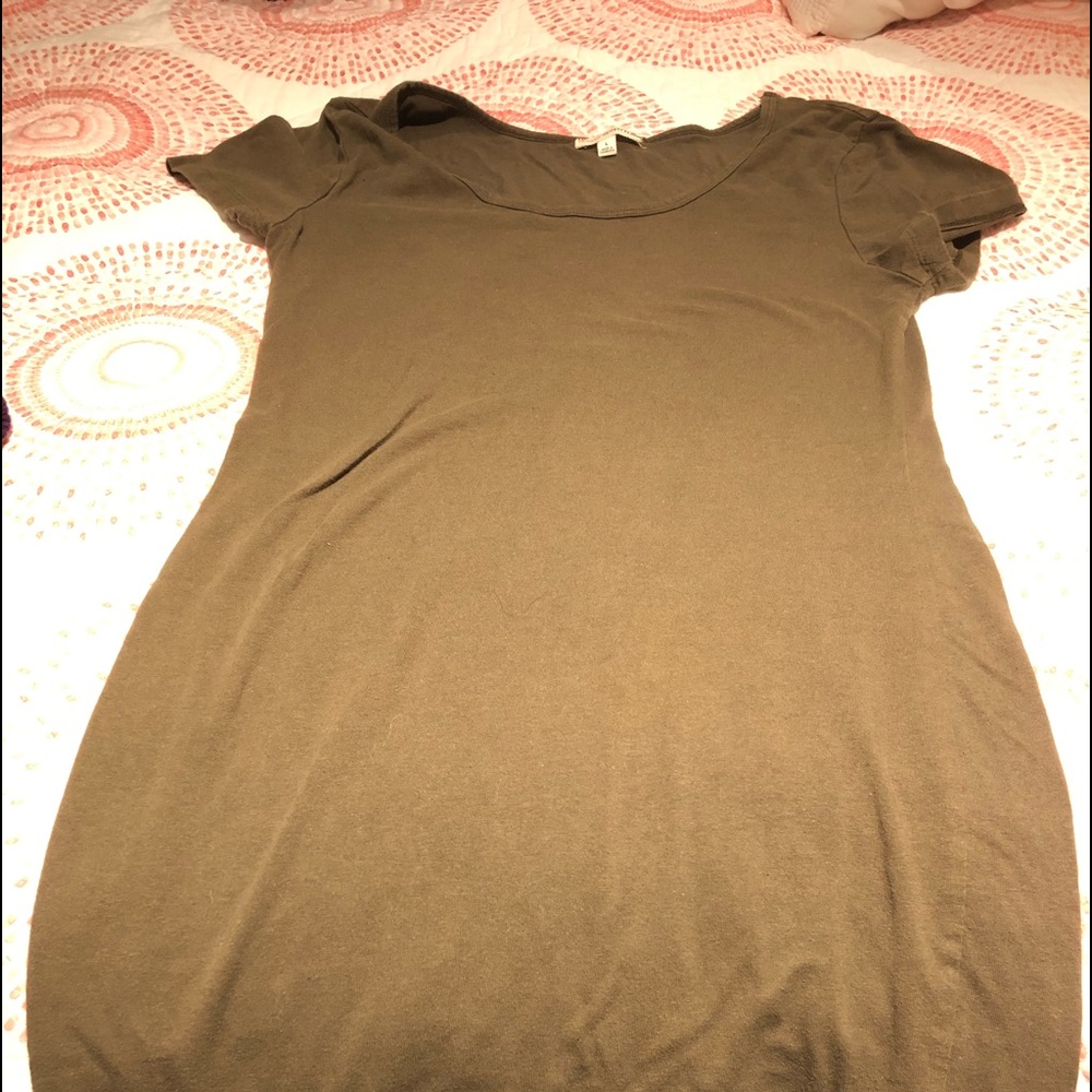 Olive green. Knee length. Tee shirt dress.